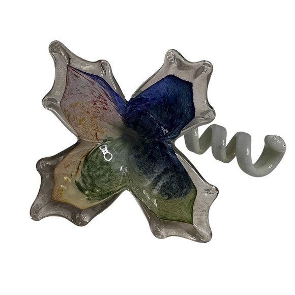 Murano Style Flower Hand Blown Twisted Stem 9" Art Decor Wedding Mother Gift - Picture 1 of 8